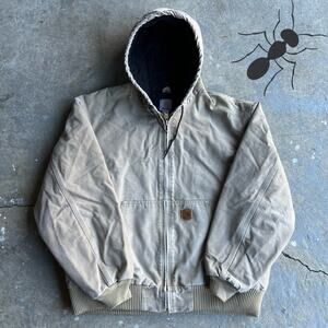 Vintage y2k gray/beige carhartt hooded work wear jacket